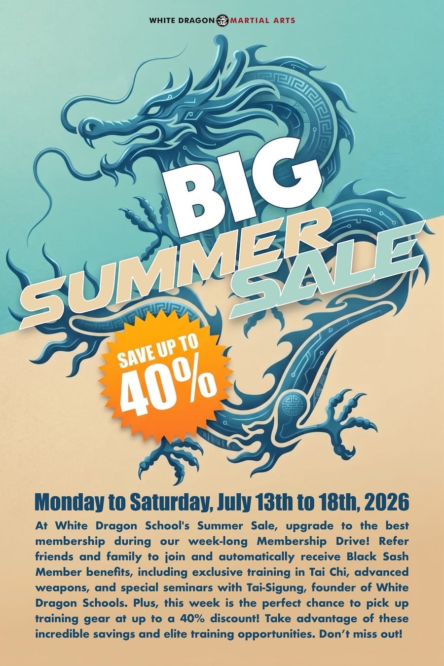 White Dragon Marial Arts Summer Sale White Dragon Martial Arts Summer Sale 2026.